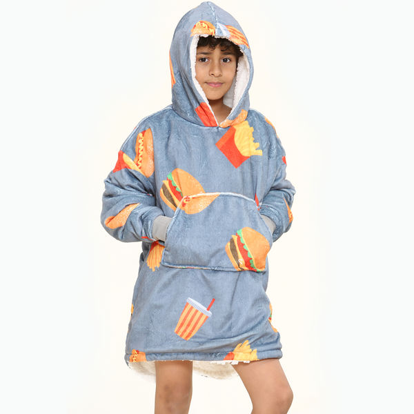 Burger & Fries Kids Grey Hoodie