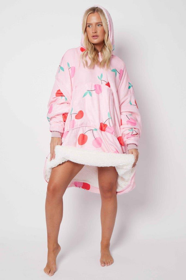 Printed Adult Hoodie - Cherries Hoodie-Pink