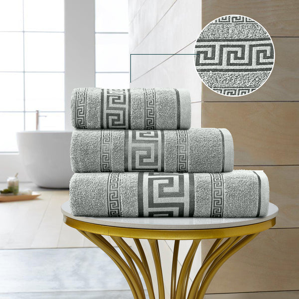 GC Greek Border Cotton Towels – Soft Absorbent Bathroom Towel Collection