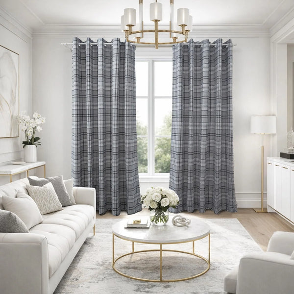 GC Woven Check Blackout Ready-Made Curtains