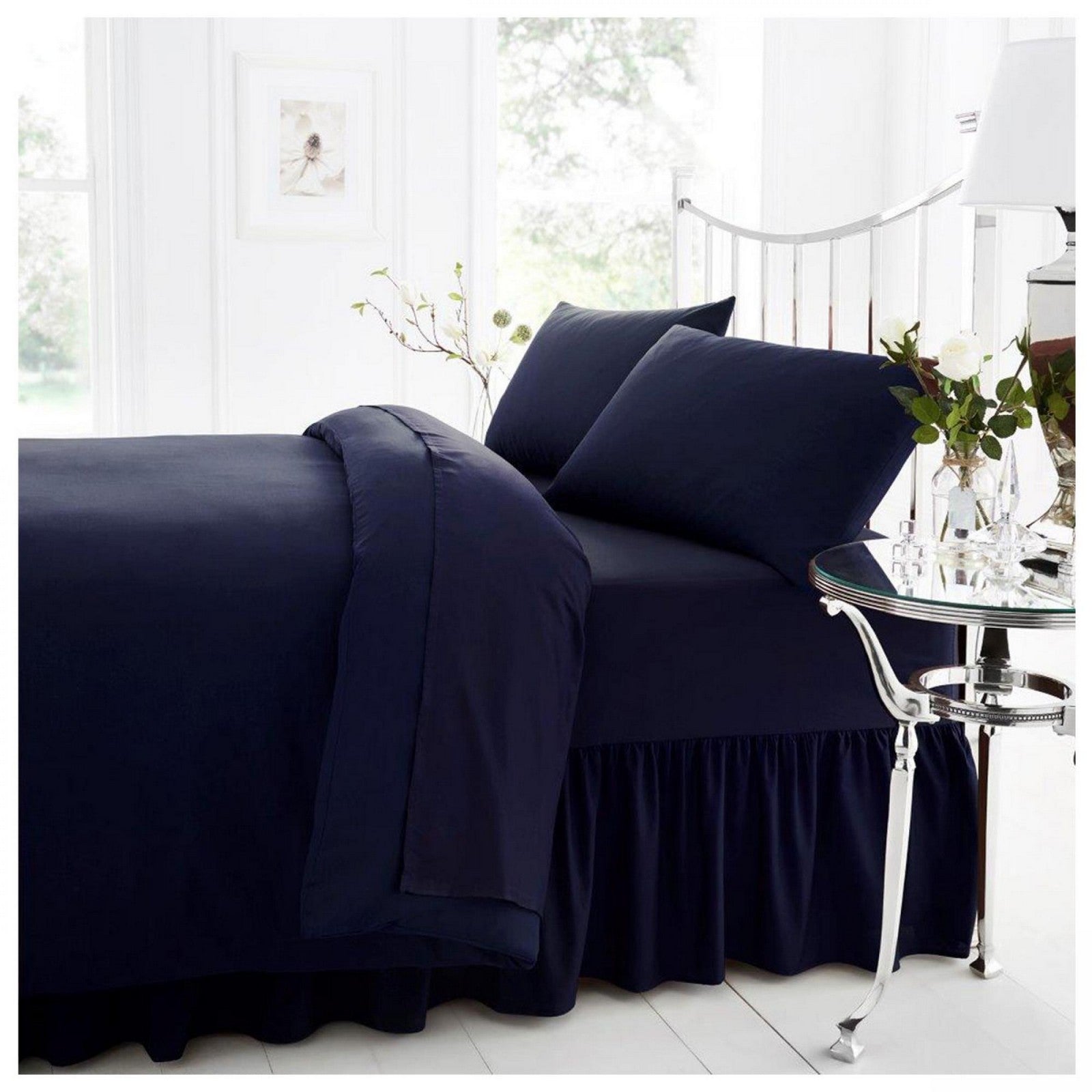 11021599 percale valance sheet king navy 1 2