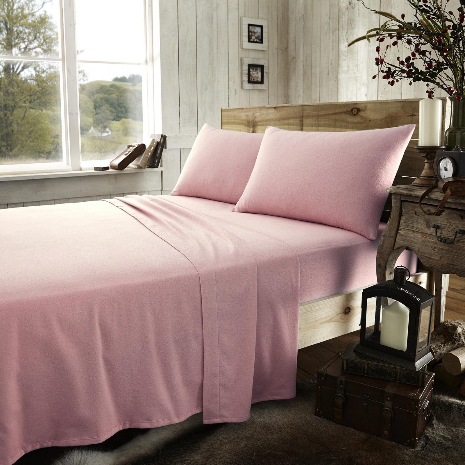 11065203 flannel plain sheet set single pink 1 2