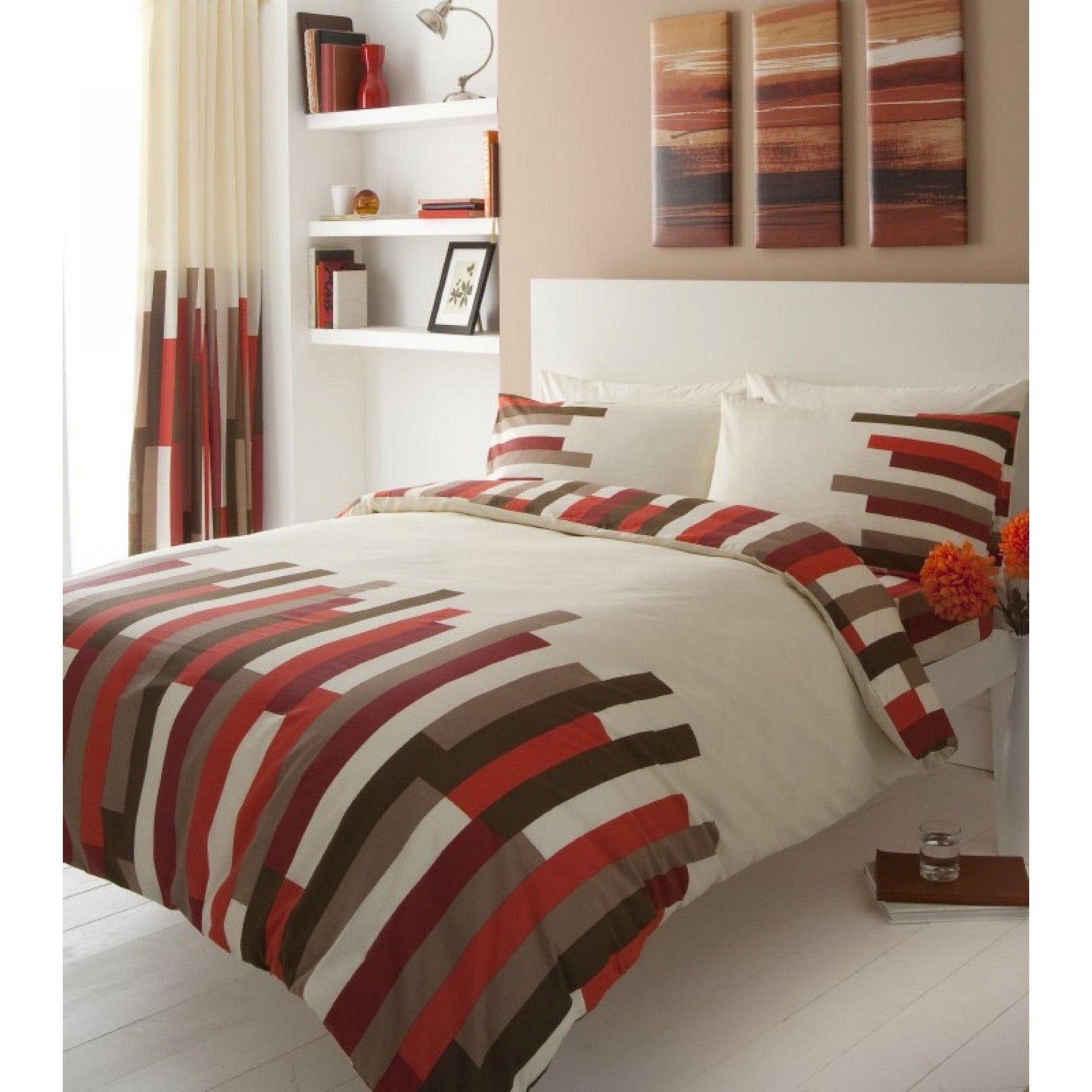 11070078 printed duvet set super king blocks cream red 1 1