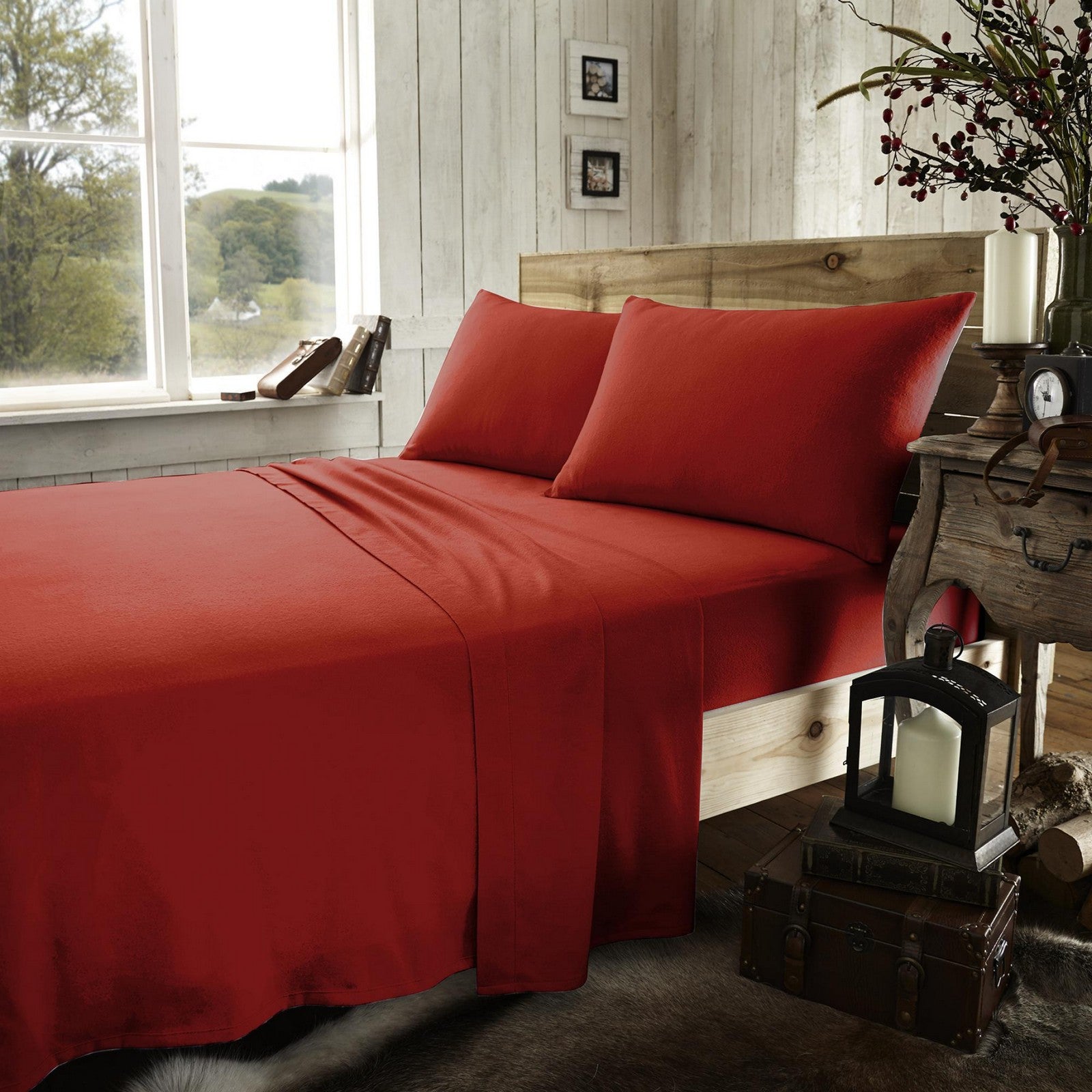 11093985 flannel plain sheet set single red 1 2