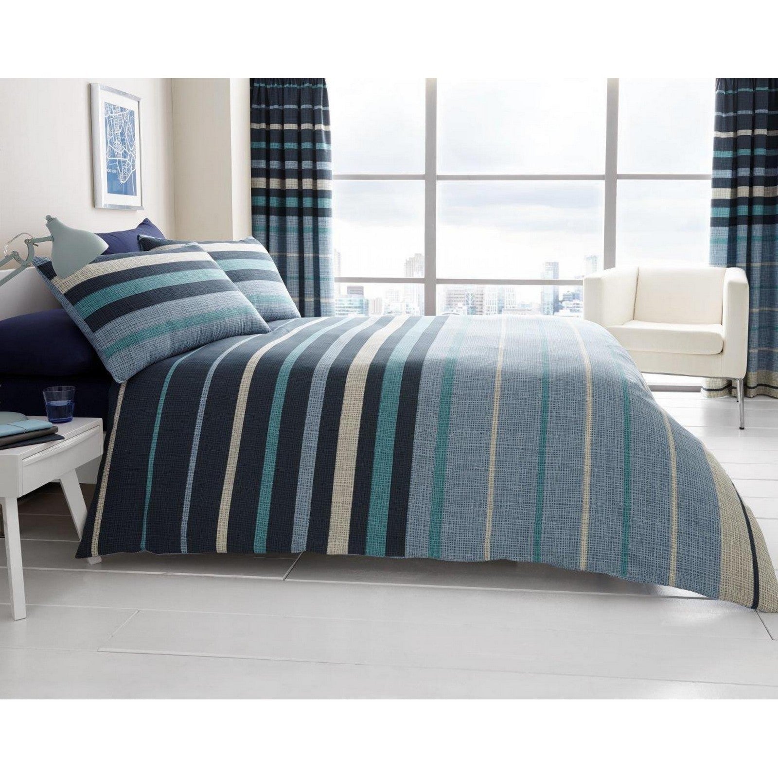 11121343 printed duvet set block stripe single blue 1 1