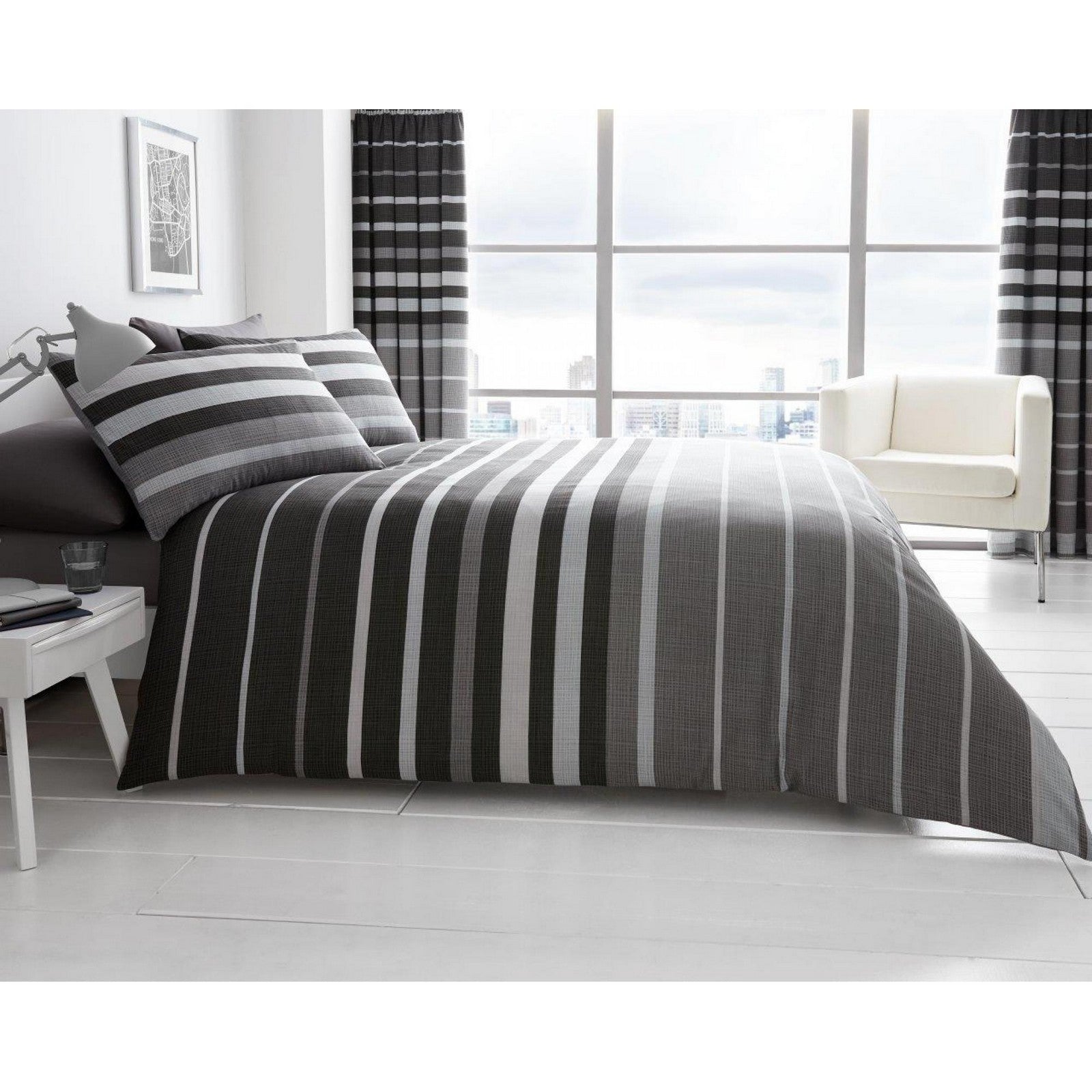 11121428 printed duvet set block stripe single grey 1 1