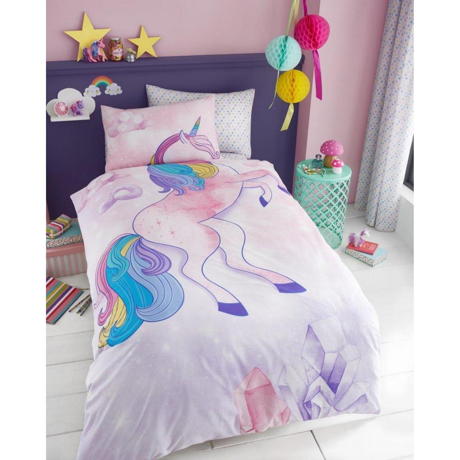 11147152 kids panel duvet set single unicorn 7152 1 1