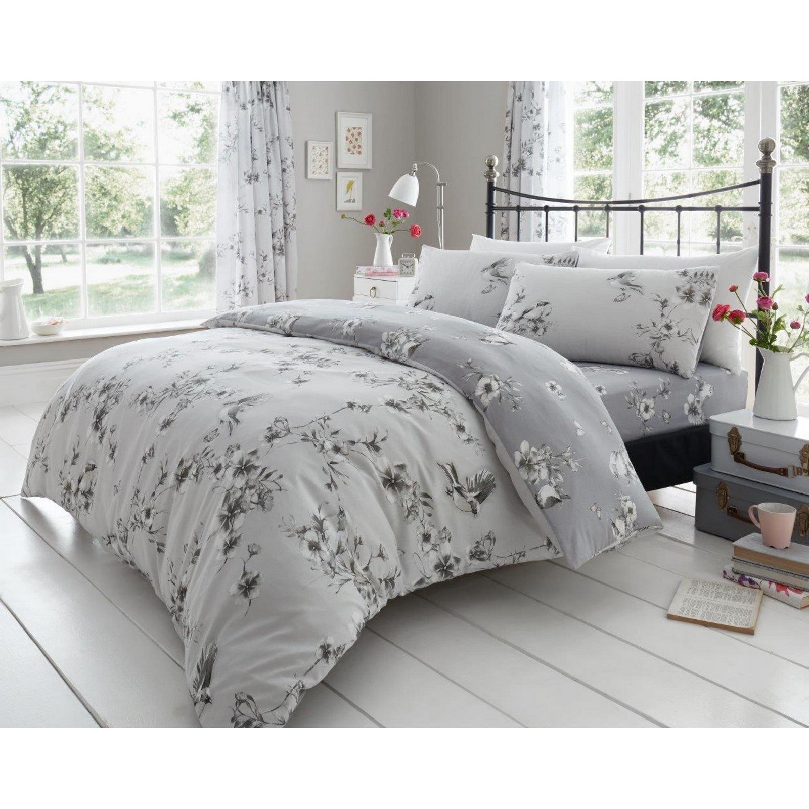 11147497 printed duvet set birdie blossom super king grey 1 1