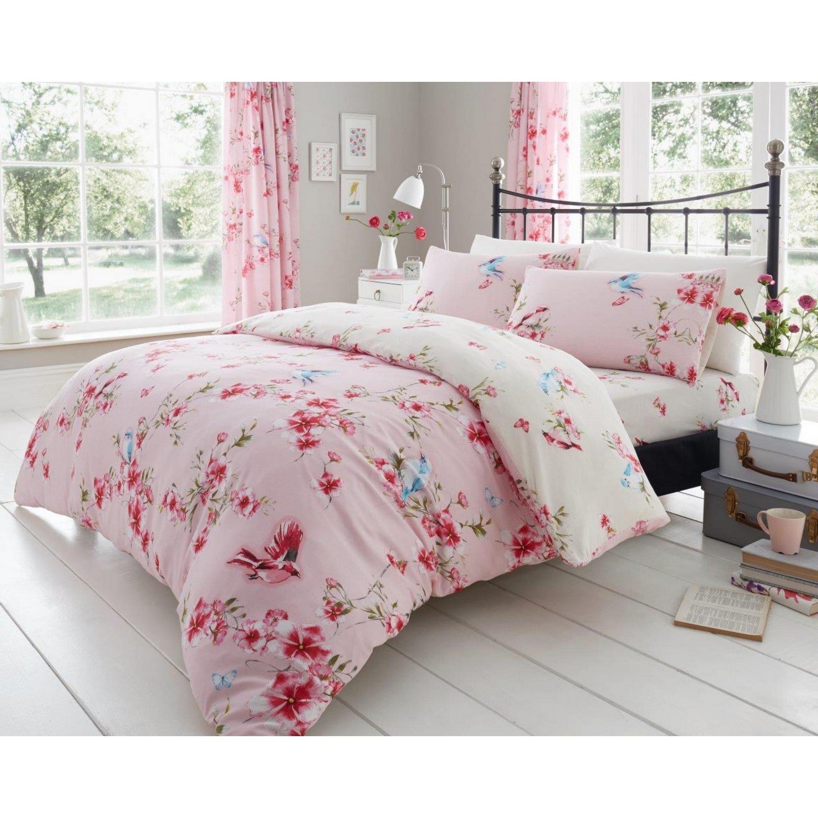 11147541 printed duvet set birdie blossom single pink 1 1