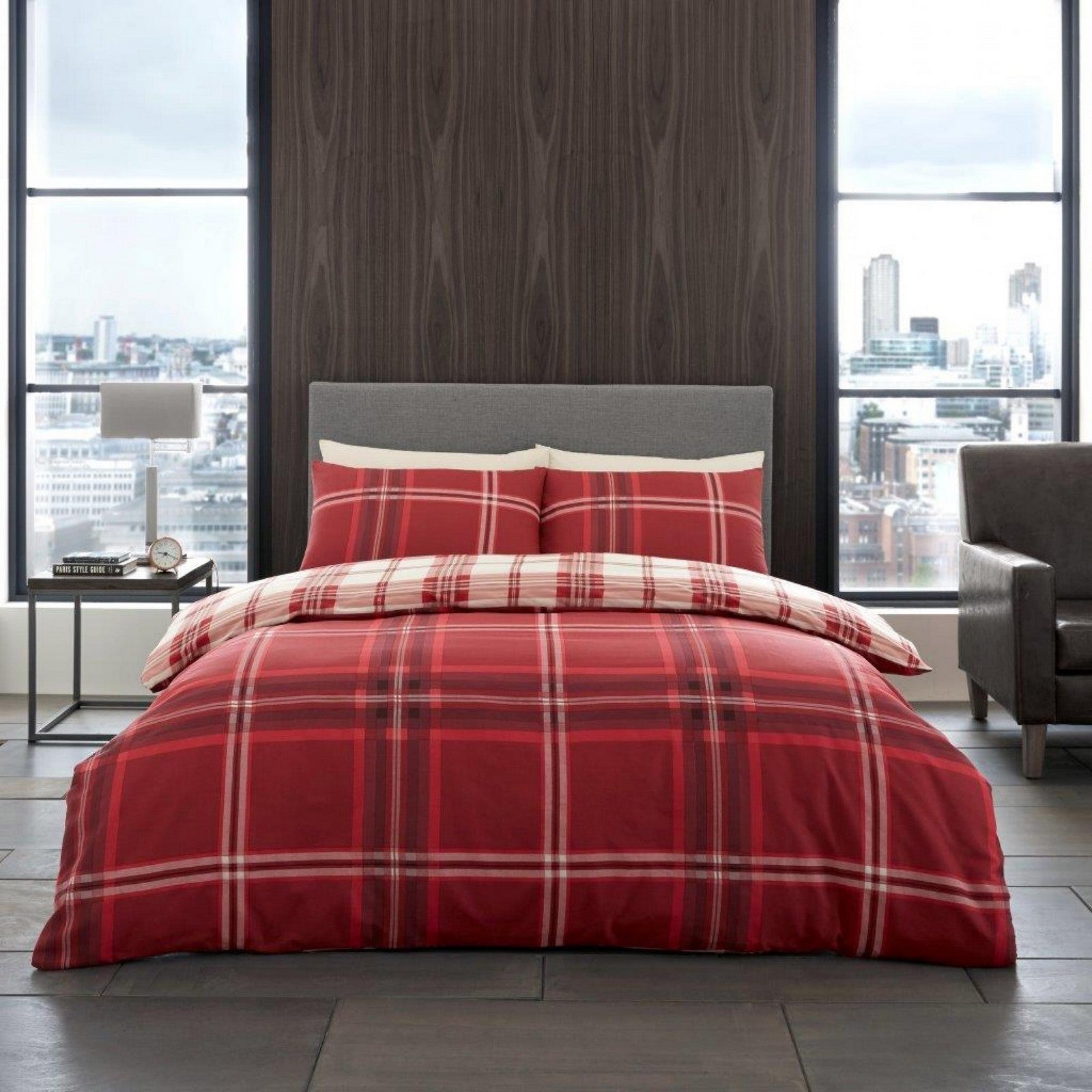 11165637 printed duvet set bardsley check single red 1 1