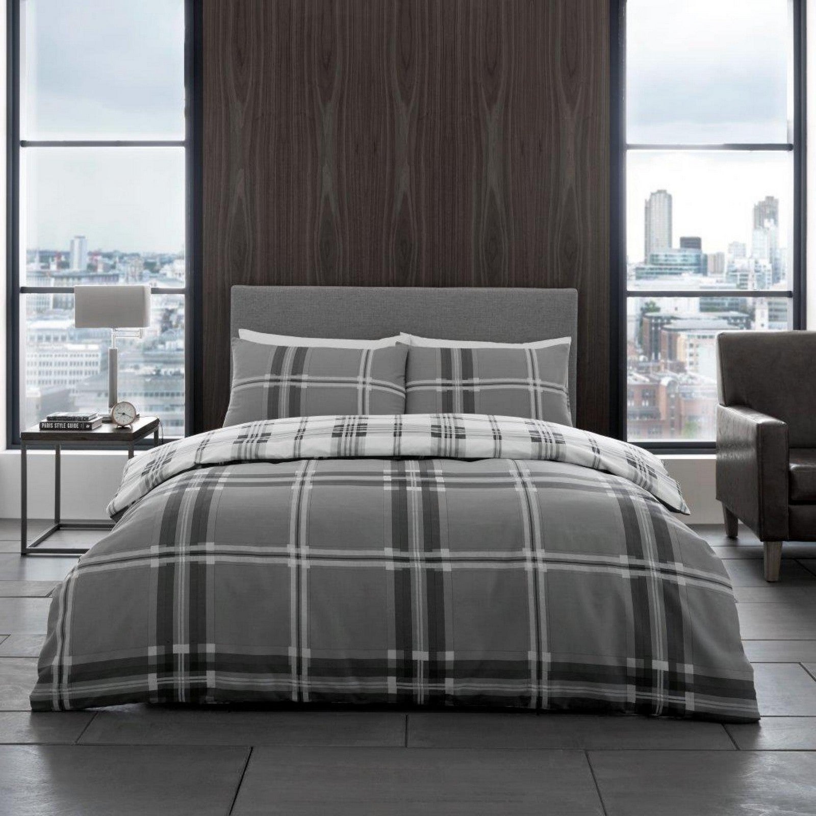 11165705 printed duvet set bardsley check single grey 1 1