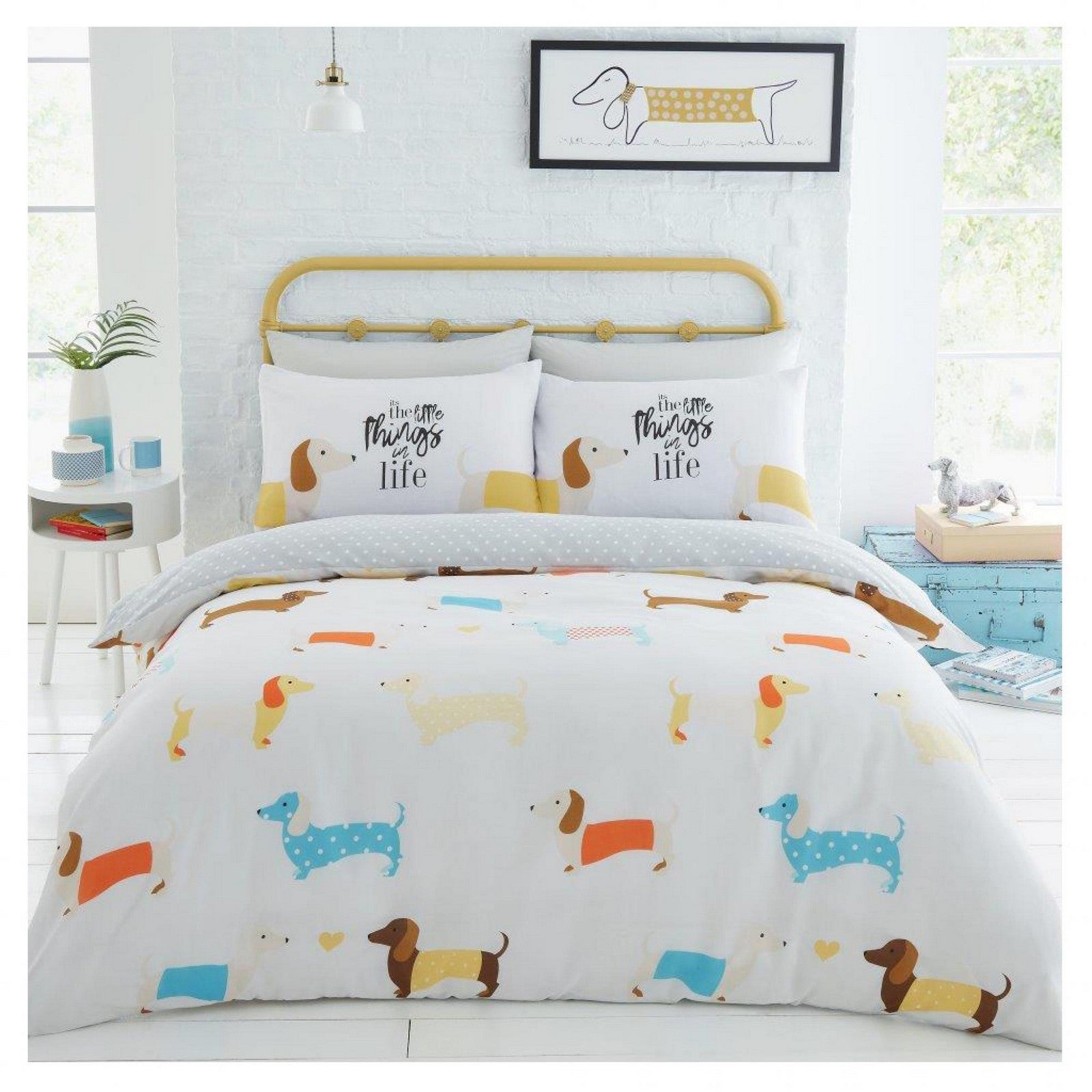 11357421 printed duvet set sausage dog double mustard 1 2