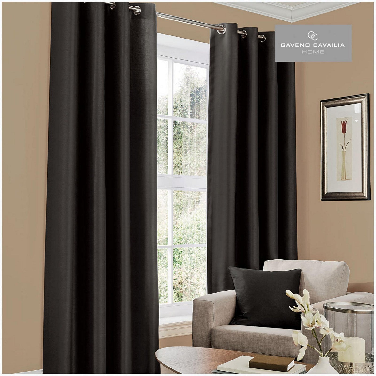 31069058 faux silk eyelet curtains 66x90 black 1 2