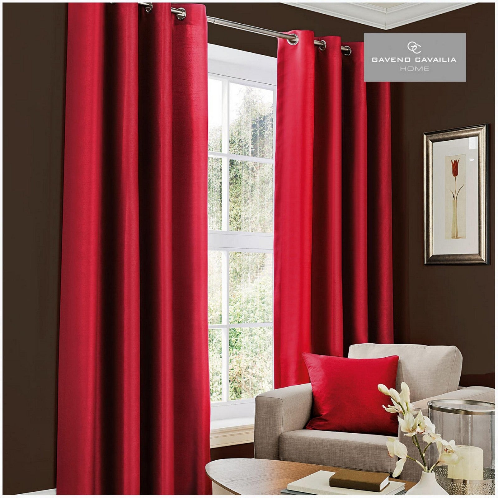 31069096 faux silk eyelet curtains 66x90 deep red 1 2