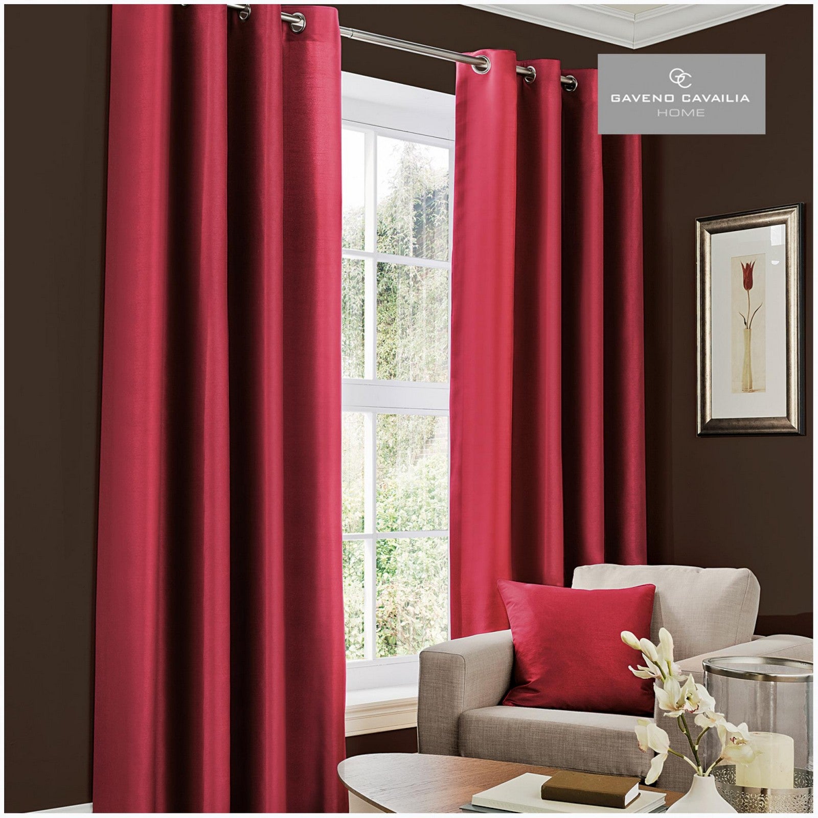 31069119 faux silk eyelet curtains 66x90 magenta 1 2