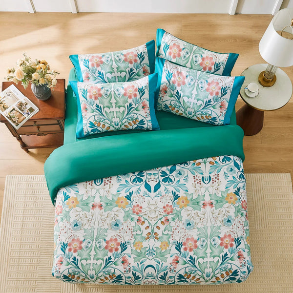Flossy Floral Damask Printed Duvet Set