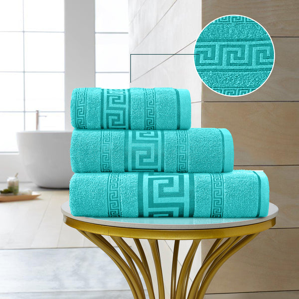 GC Greek Border Cotton Towels – Soft Absorbent Bathroom Towel Collection
