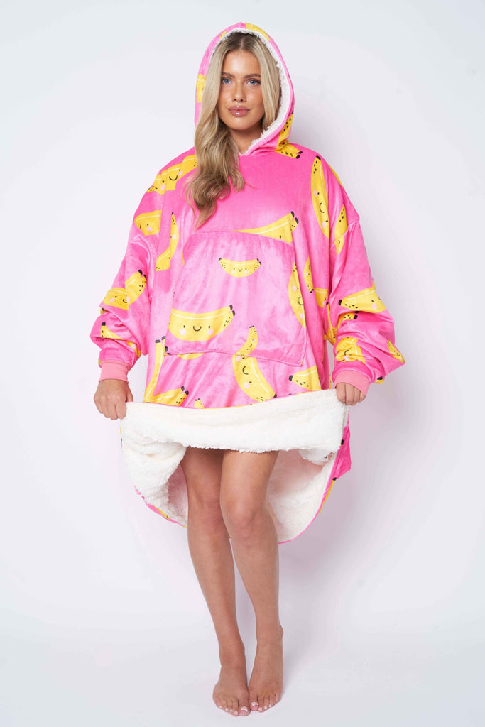 Printed Adult Hoodie - Banana-Pink