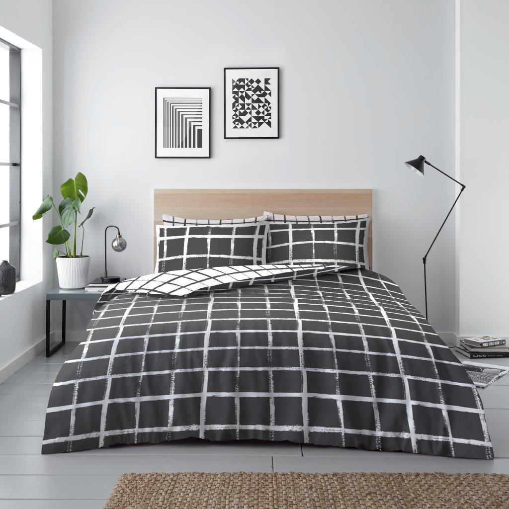 Blaine Check Printed Duvet Set