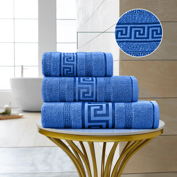 GC Greek Border Cotton Towels – Soft Absorbent Bathroom Towel Collection