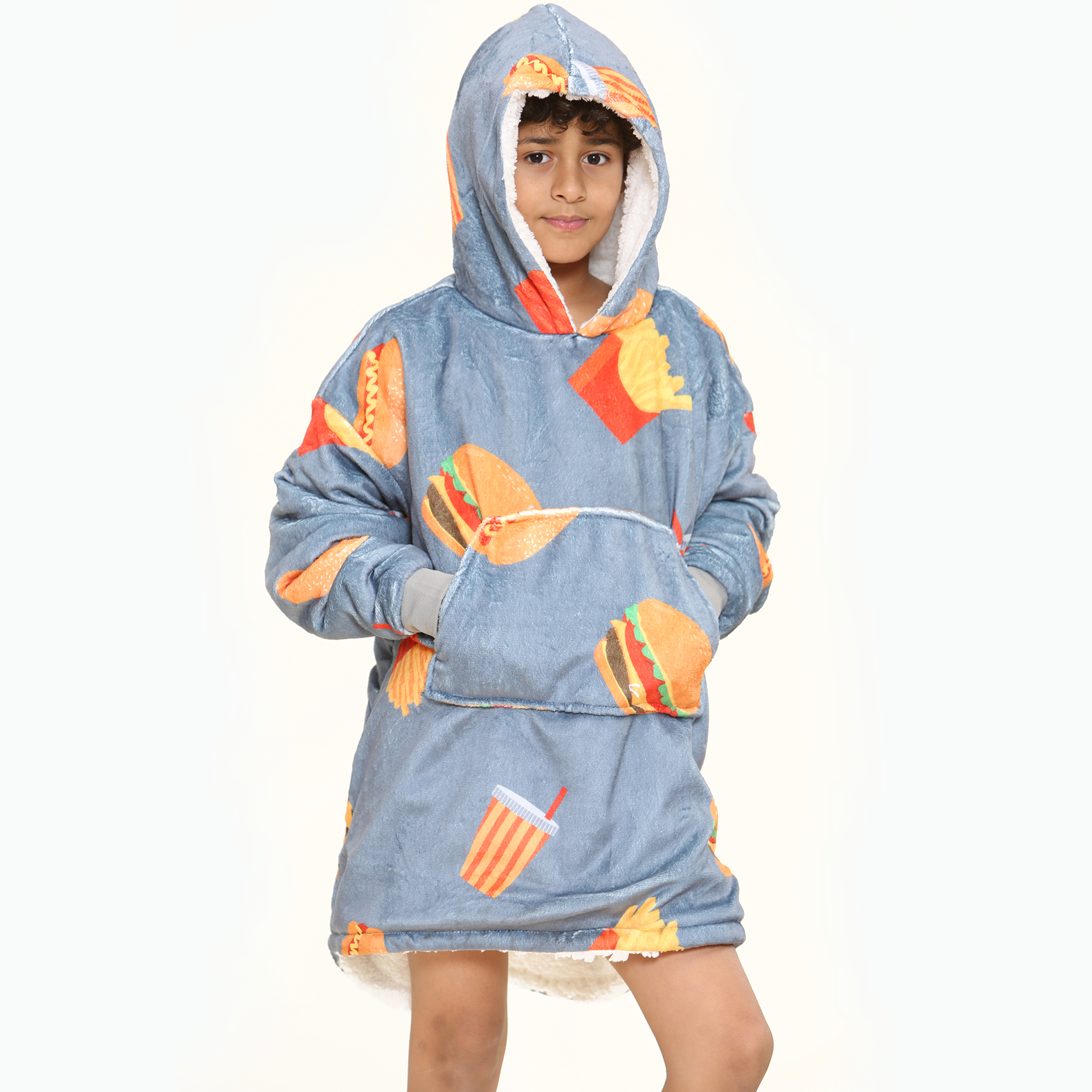 Burger & Fries Kids Grey Hoodie