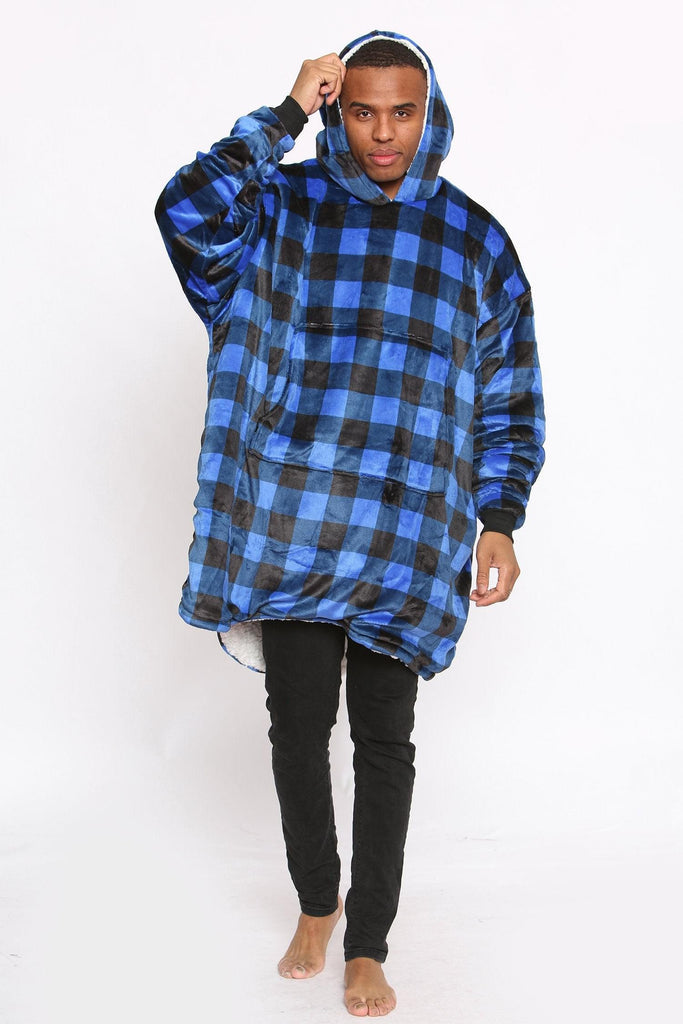 Printed Adult Hoodie - Check-Blue/Black