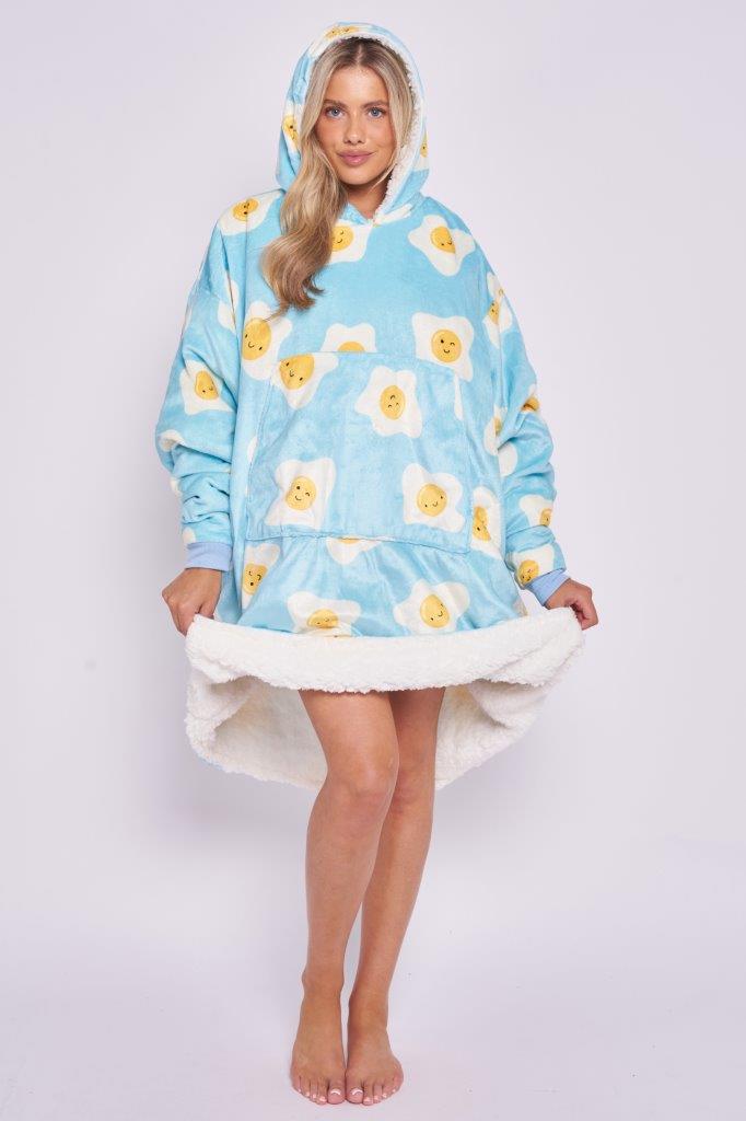 Printed Adult Hoodie - Fried Eggs Blue