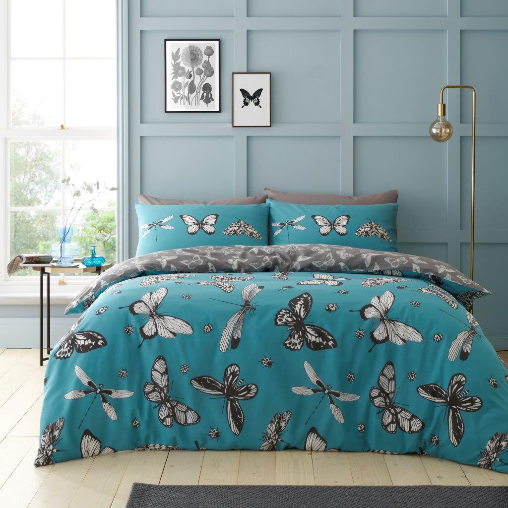 Gertie Teal Printed Duvet Set