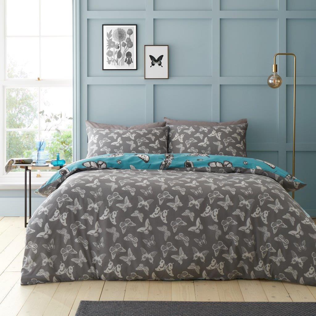 Gertie Teal Printed Duvet Set