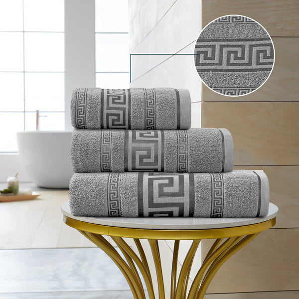 GC Greek Border Cotton Towels – Soft Absorbent Bathroom Towel Collection