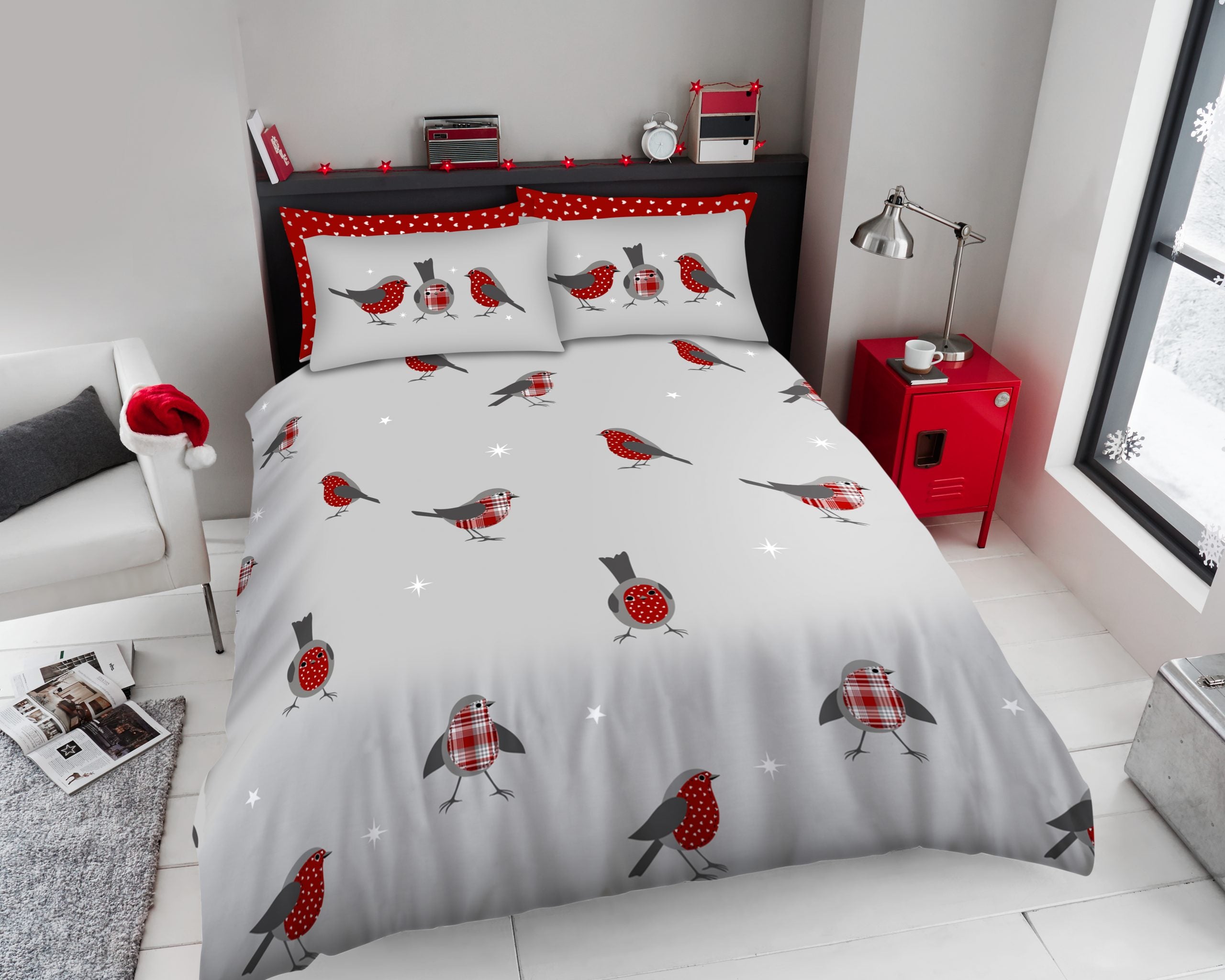 Starry Robin Printed Duvet Set