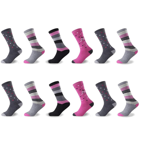 GC Women's Floral Pattern Brushed Thermal Socks – 12 Pack
