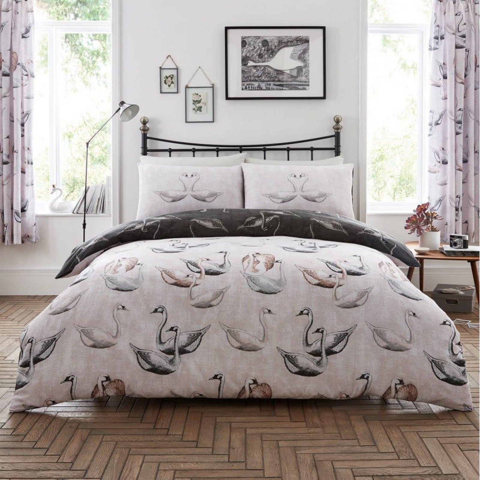 11164869 printed duvet set swan single pink grey 1 1