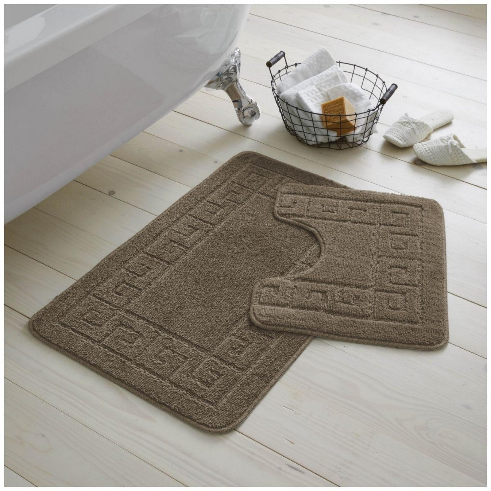 42070115 2pc hanger pack greek bath mat mocha 1 2