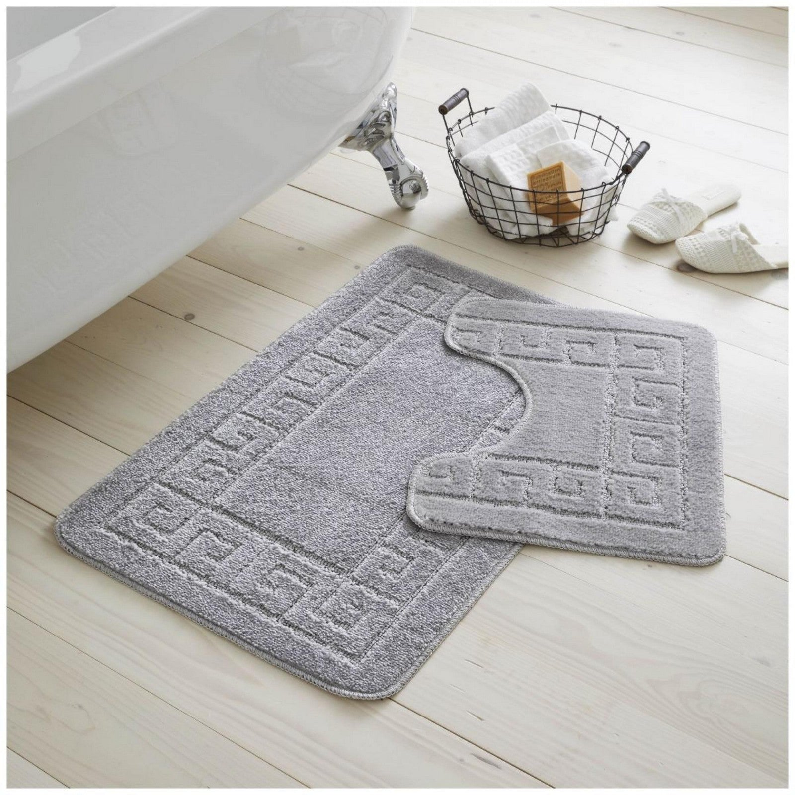 42070160 2pc hanger pack greek bath mat silver grey 1 2