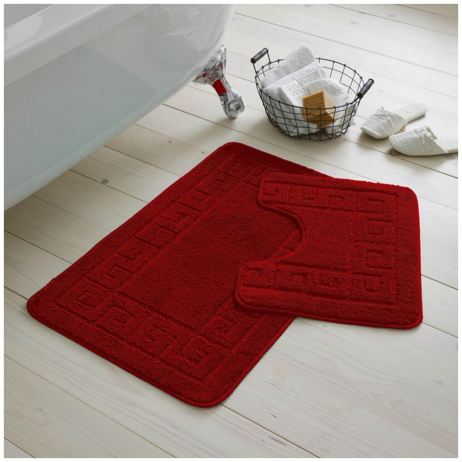 42095392 2pc hanger pack greek bath mat red 1 2