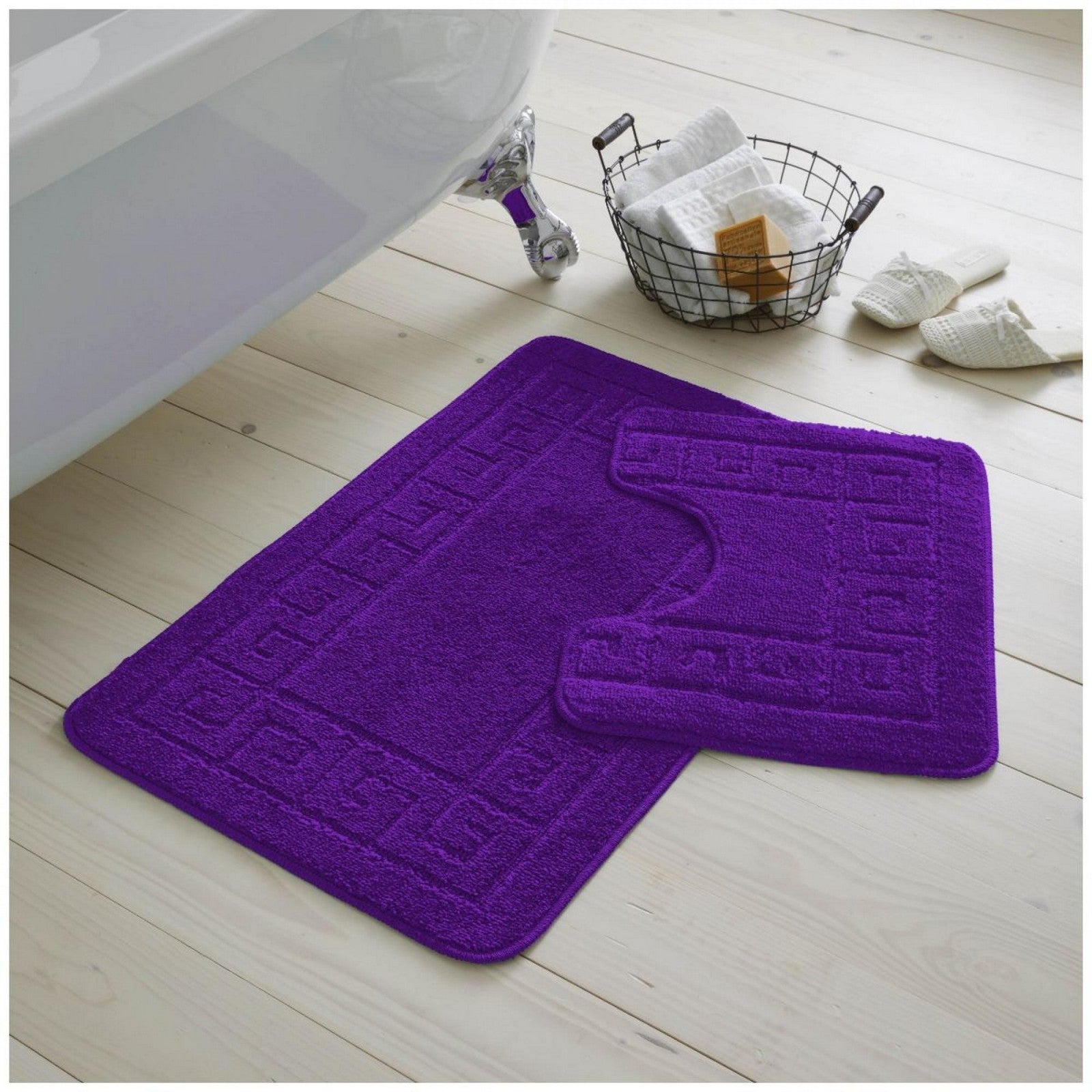 42095408 2pc hanger pack greek bath mat purple 1 2